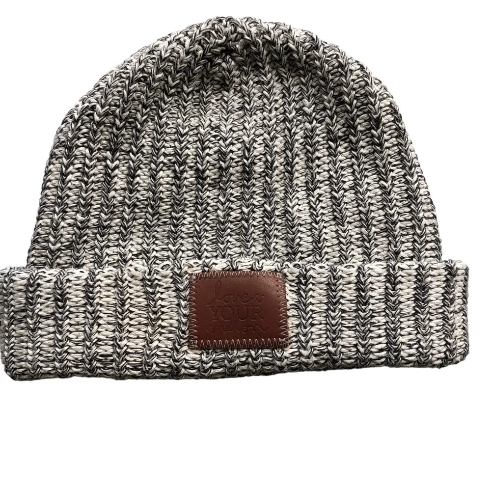 Love Your Melon Thick Knit Cuffed LOGO Beanie Black White